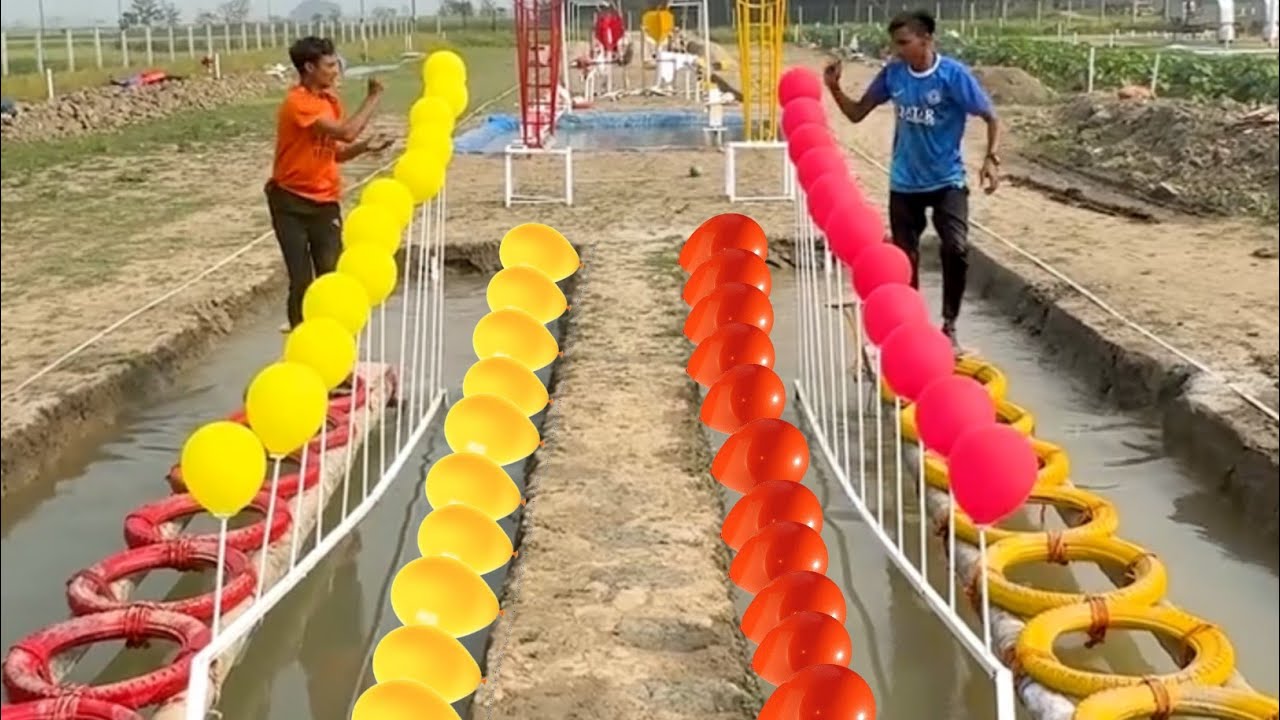Prizes in the funny game of blasting balloons with toy rockets by driving strange cars