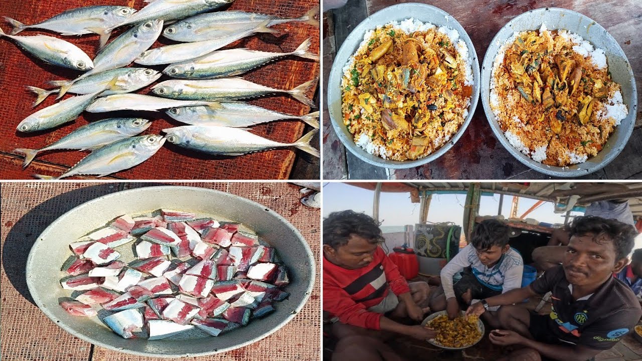 बोटीवरचे जेवण. बोटीत बनवले बांगडा माशाचे जेवण. Mackerel fish curry on boat. Mumbai India fishing
