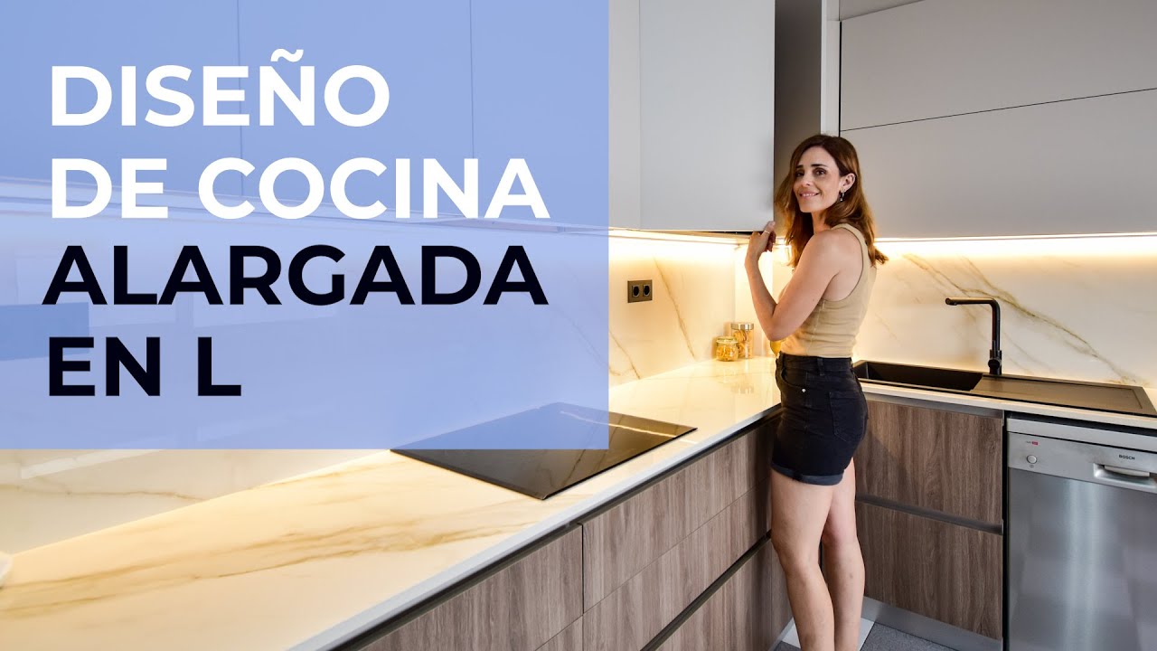 🔵 COCINA EN L con Piedra Porcelánica en acabado Brillo y Grifo sobrencimera (🔥Remodelación completa)