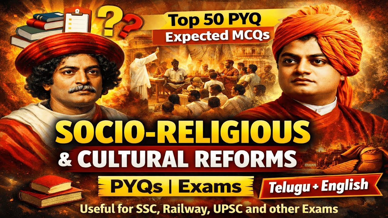Socio - Religious and Cultural Reforms PYQs | Telugu + English | Most Repeated Modern History PYQs