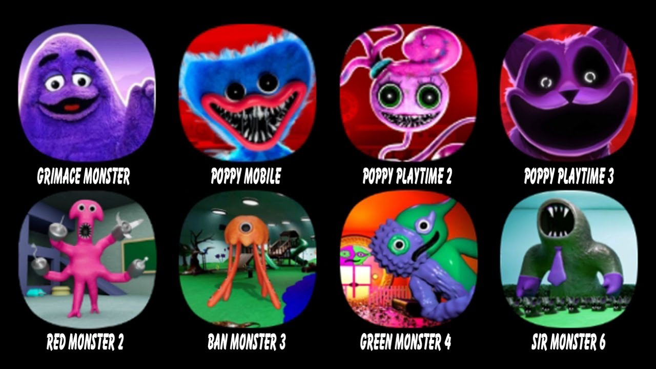 Grimace Monster Scary Survival, Poppy Mobile, Poppy Playtime 2, Poppy Playtime 3, Red Monster 2...