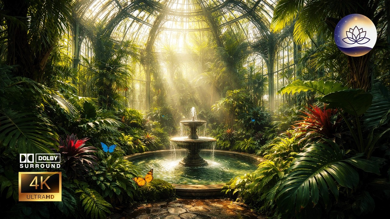 Invernadero de Cristal Bajo el Sol 🌿 Plantas Exóticas y Sonido de Gotas | [4K] | Vital Calm