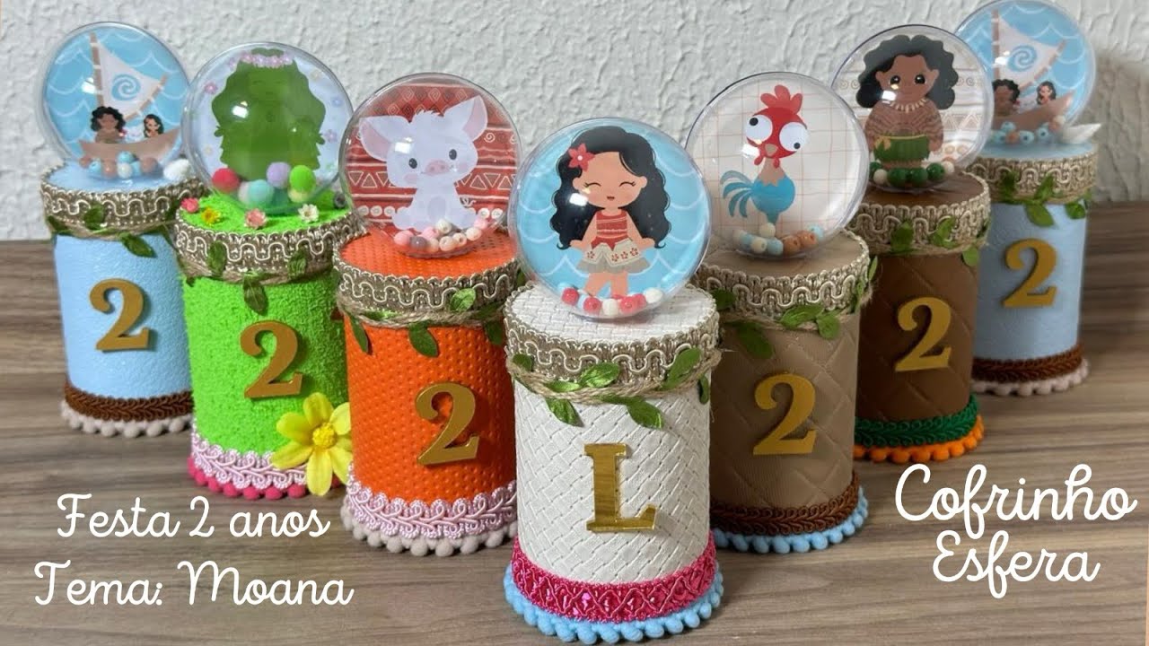 Fazendo Personalizado de Luxo da festa da Luiza, tema Moana - Cofrinho com Esfera