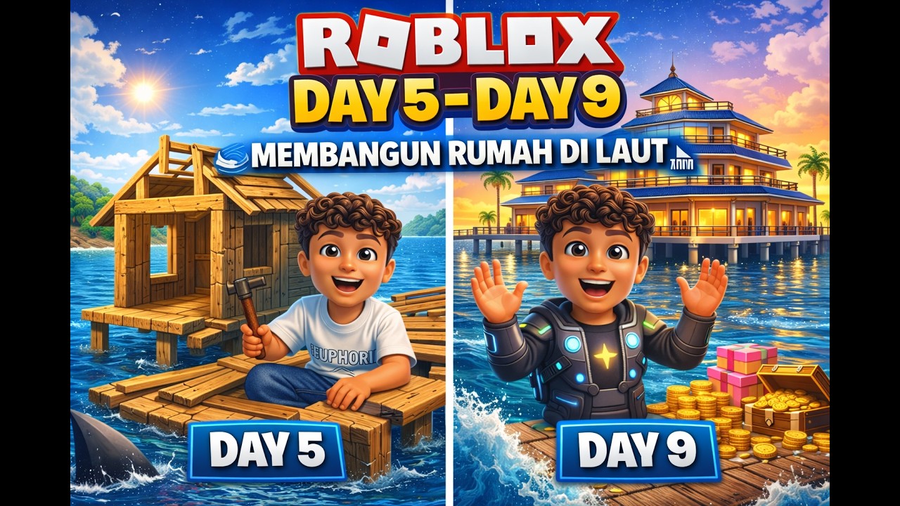 ROBLOX DAY 5 – DAY 9 MEMBANGUN RUMAH DI LAUT 🌊🏠 | #roblox