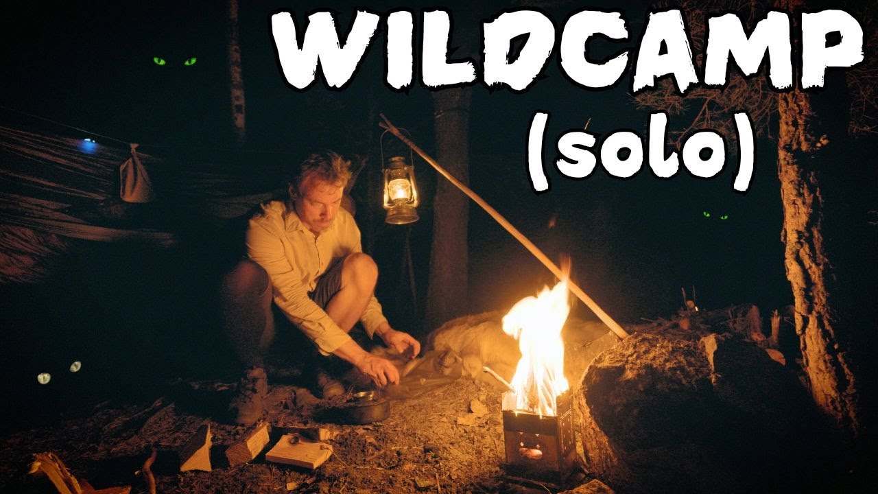 Camping and cooking in the wild: solo overnighter, reindeer meat stew, crackling fire, loon cry