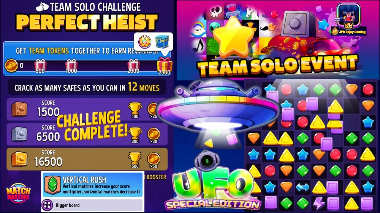 Vertical Rush+Super Sized TEAM Solo Challenge Perfect Heist / 1650 Score/ Match Masters