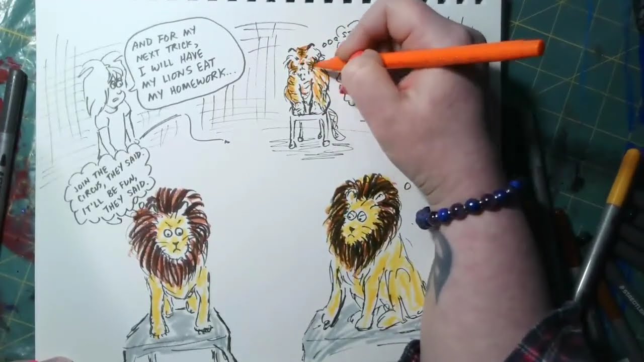 Brainstorming sketch: Ursula the lion tamer