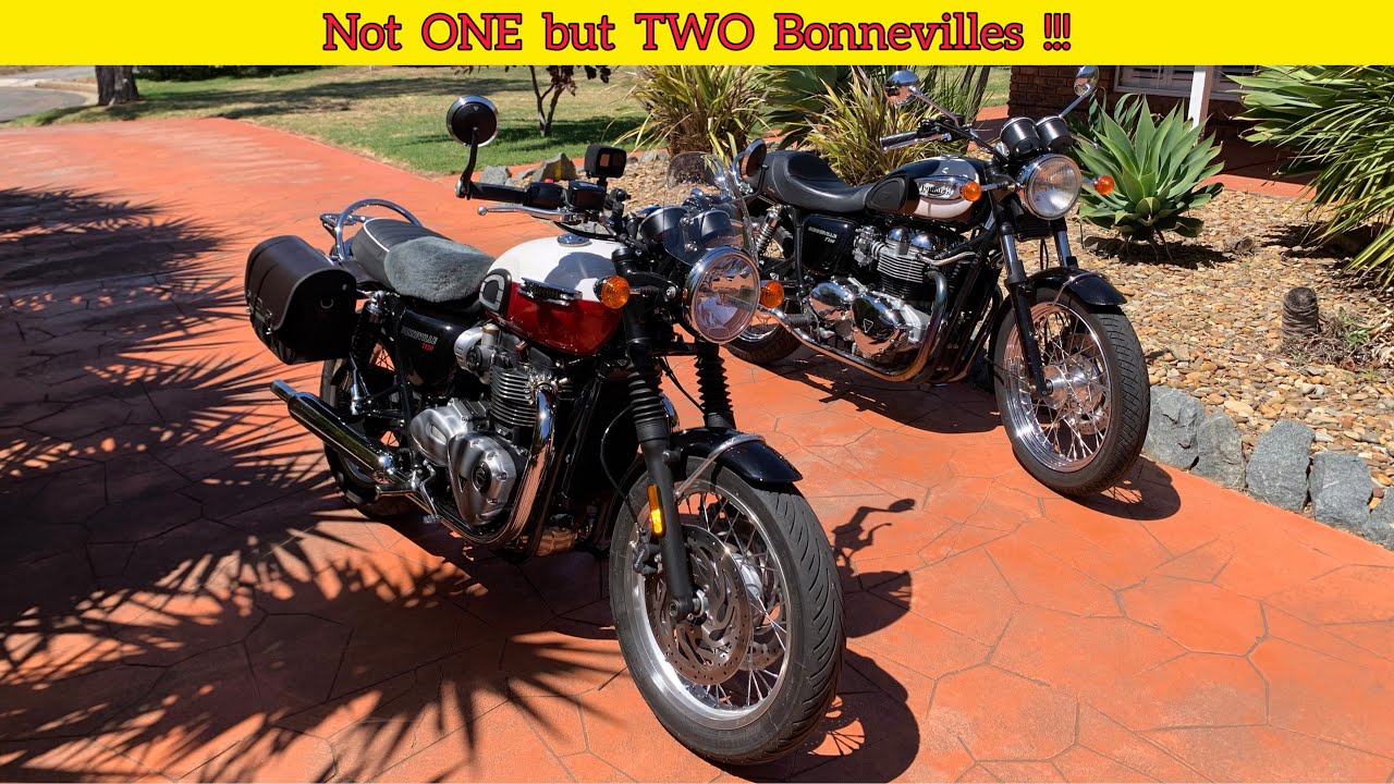 Two Triumph Bonnevilles T120 & T100 out for a ride.