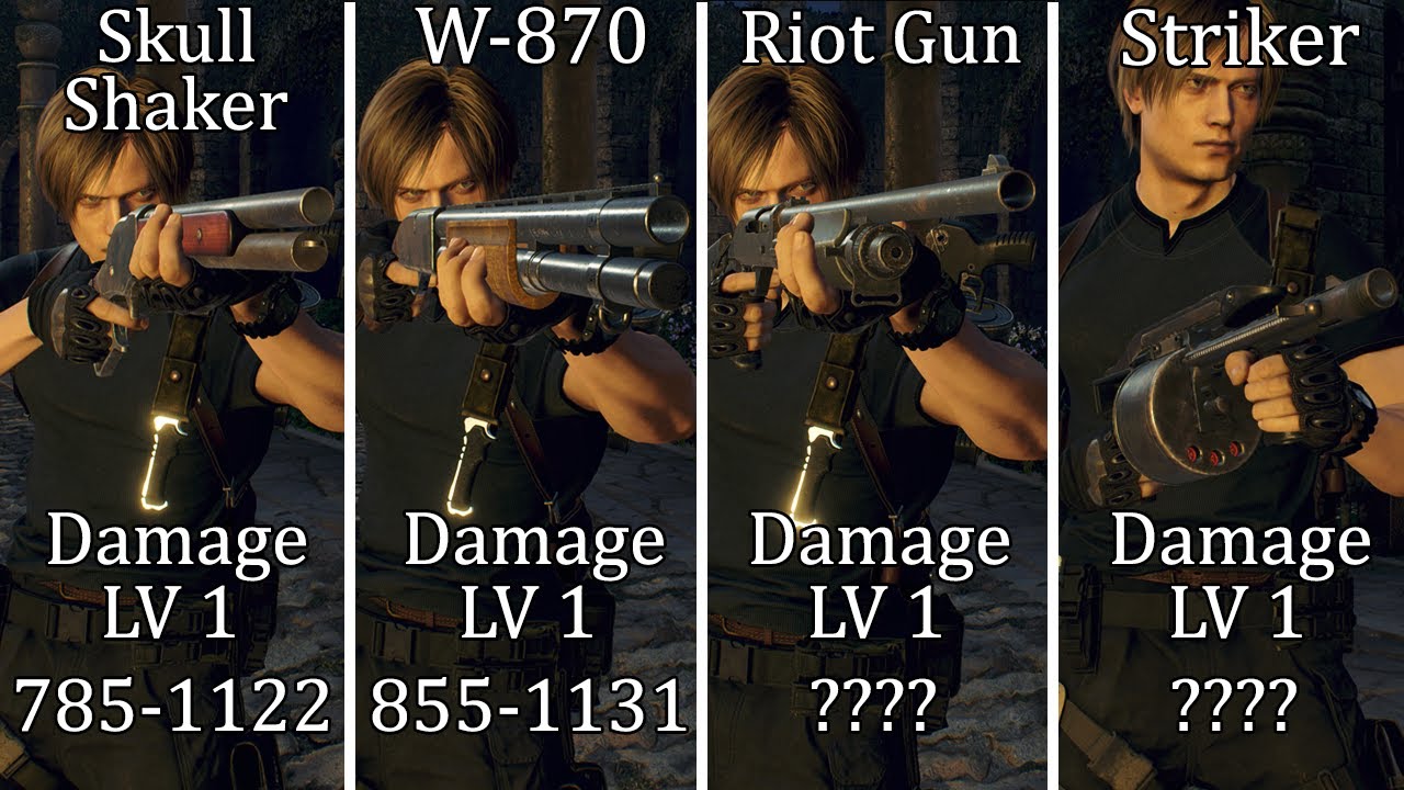 Resident Evil 4 Remake - All Shotgun Damage Comparison - Level 1 & Max Level