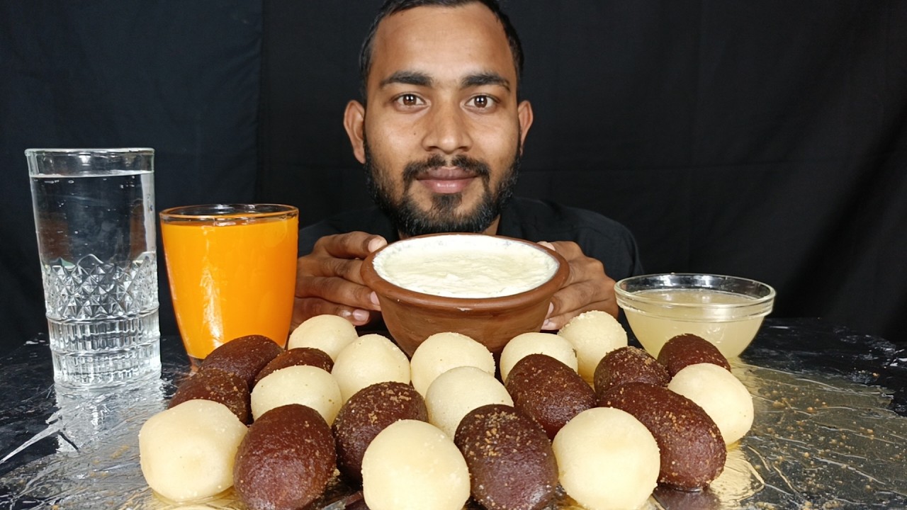 ASMR Eating Rasgulla and Kala Jamun With Curd