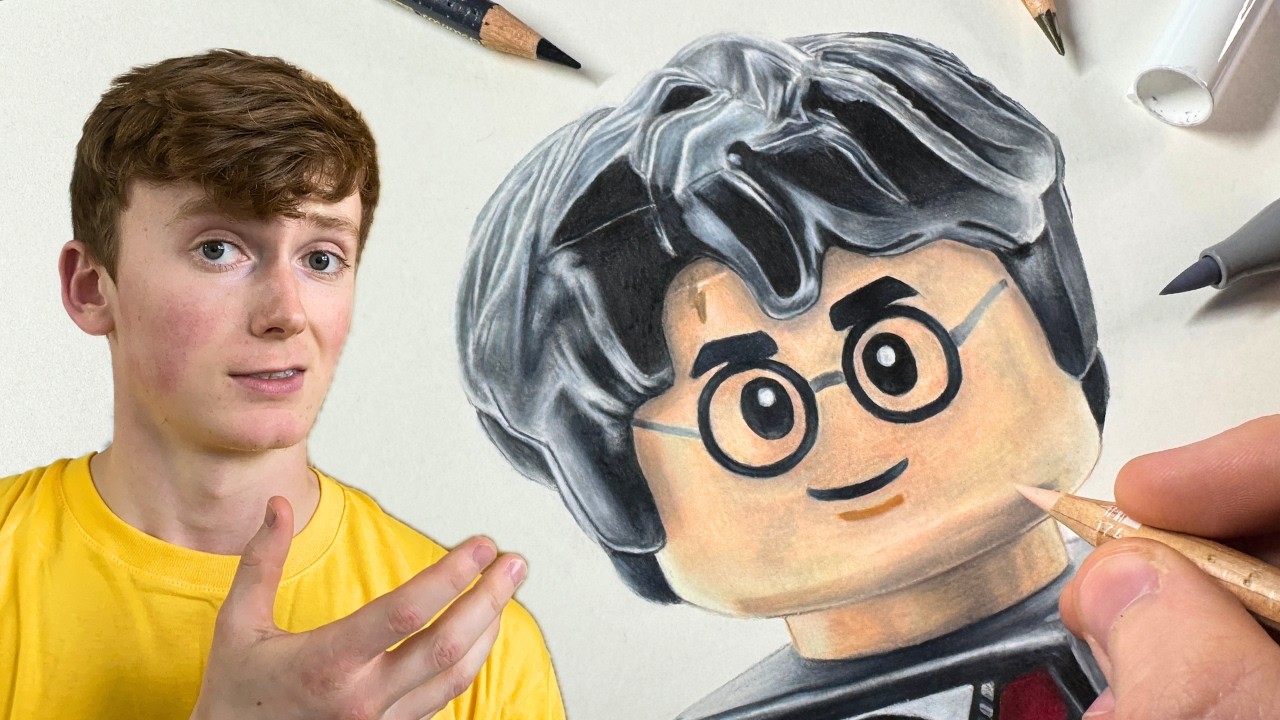 Attempting To Draw A Realistic LEGO Harry Potter Minifigure With Markers And Coloured Pencils