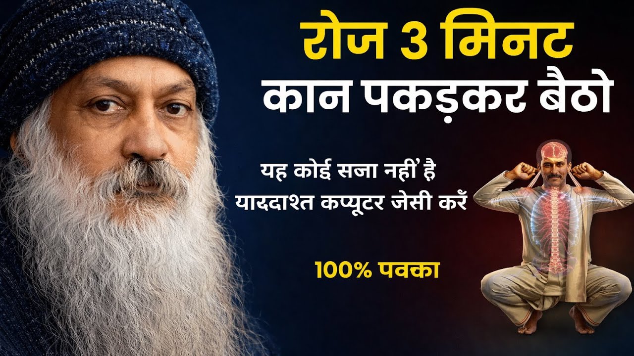 रोज 3मिनट कान पकडकर बैठो, याददाश्त कंप्यूटर जैसी होगी! |Brain Exercise#osho #oshohindi #youtube #ai 