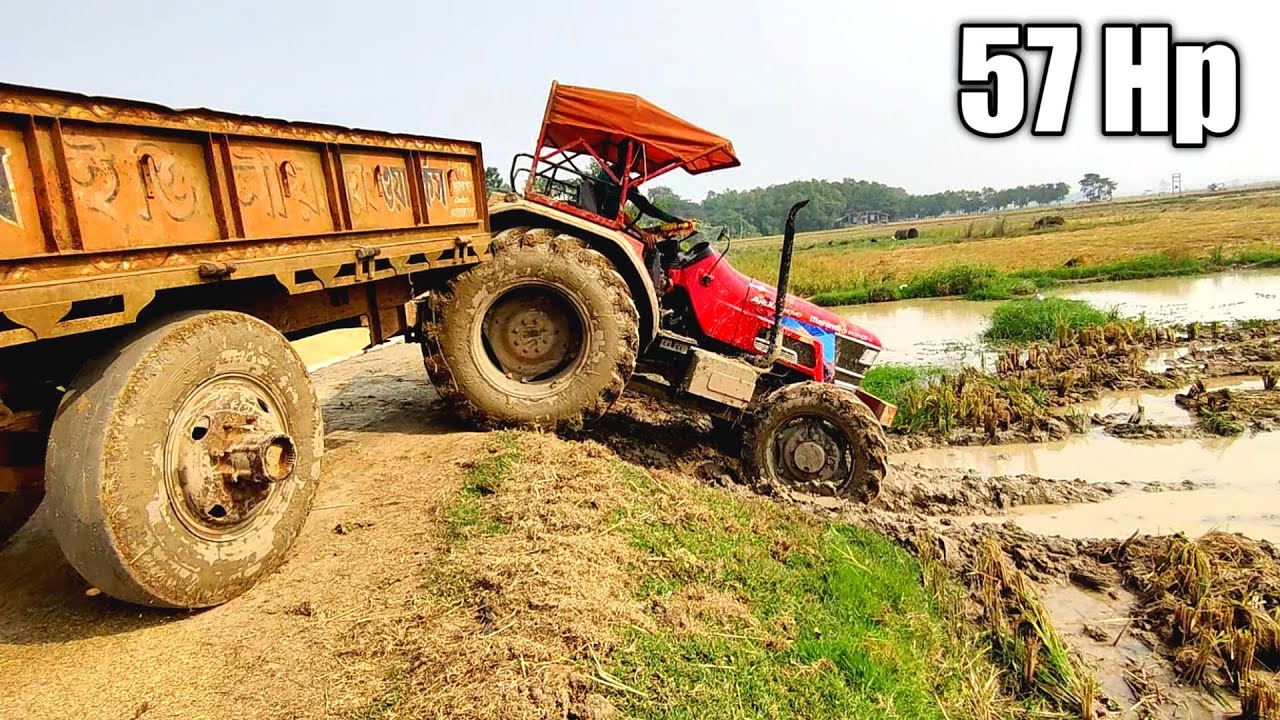 কাদায় ট্রলি টানছে | Mahindra Arjun Novo 605 Dii 4Wd Pulling the trolley in the mud | Tractor Video