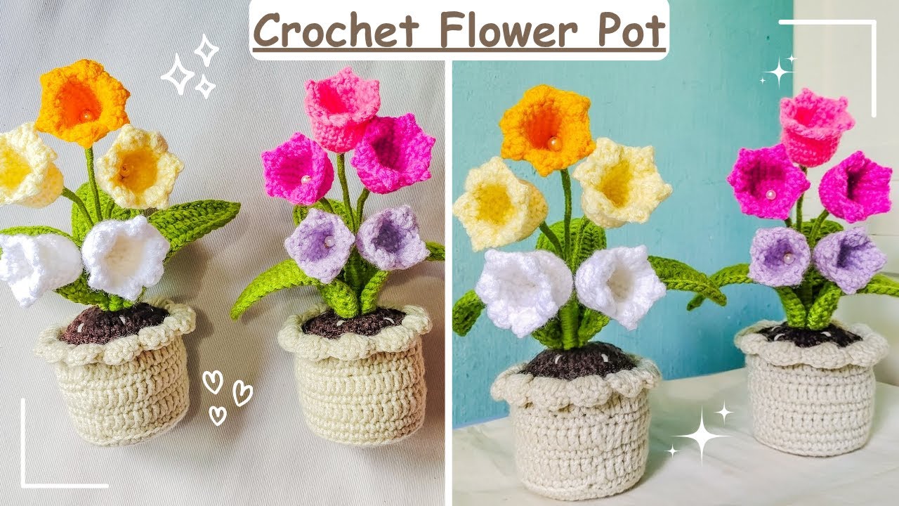 Crochet Flower Pot | Crochet Lily of the valley flower pot