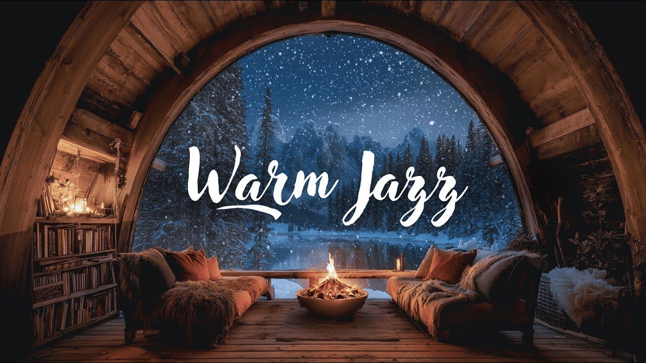 ❄️ Warm Jazz & Fireplace Ambience | Cozy Winter Cabin Night for Relax, Stress Relief