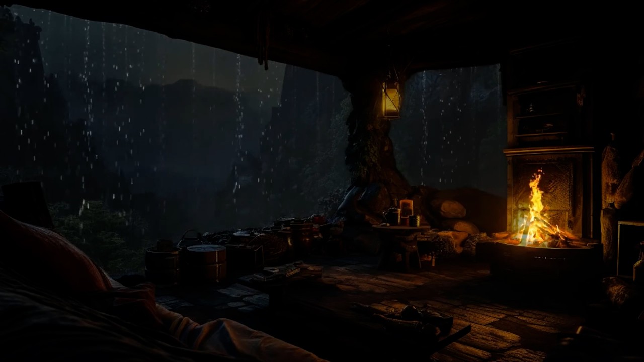 HEALING SLEEP All Night 🌧️😴 Calm Rain & Thunder with Cozy Fireplace for Deep Relaxation & Sleep