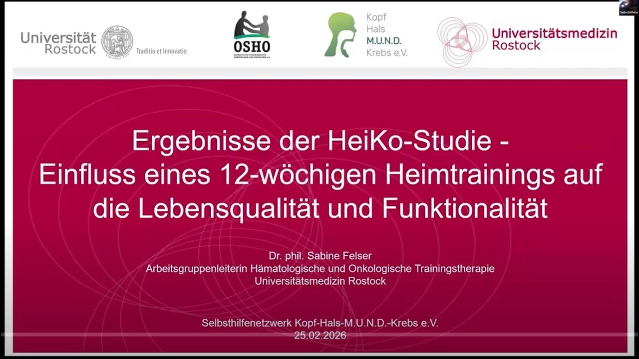 Fachvortrag: Ergebnisse der HeiKo-Studie, Heimtraining für Patient:innen mit Kopf-Hals-Tumoren