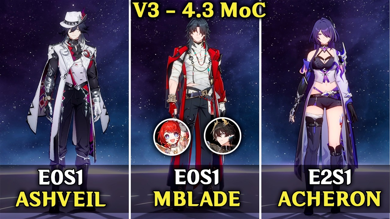 V3 E0S1 Mortenax Blade + E2S1 Acheron & E0S1 Ashveil Showcase Gameplay | HSR 4.3 Beta