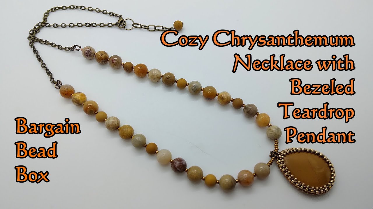 Bargain Bead Box Cozy Chrysanthemum Necklace with Bezeled Teardrop Pendant #bargainbeadbox