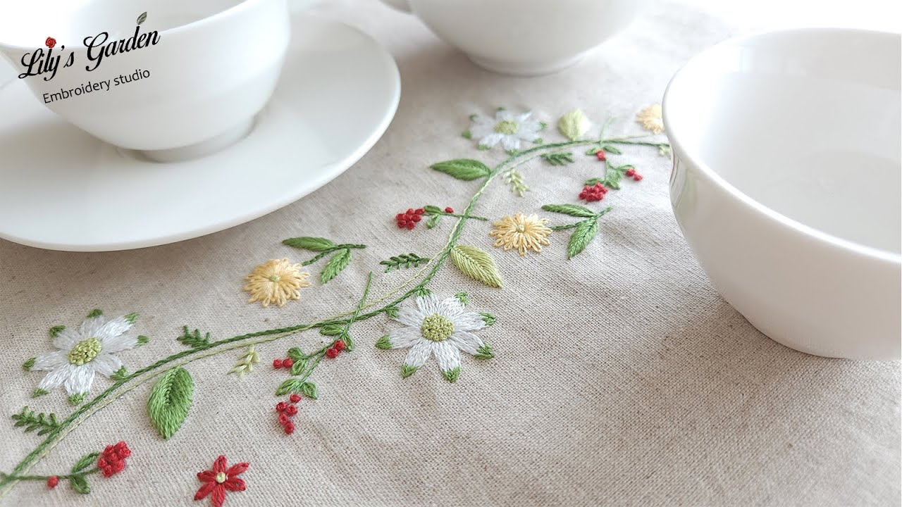 Eng sub [릴리스가든 프랑스자수] 플란넬 플라워를 수놓은 테이블 매트 DIY, Table mat embroidered with flannel flowers