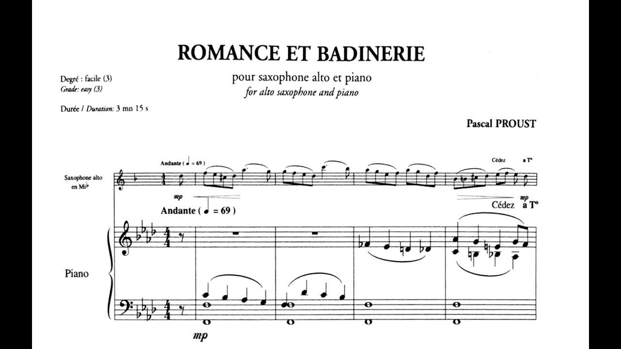 &ldquo;ROMANCE ET BADINERIE&rdquo;&nbsp;for Alto Saxophone Eb & Piano by Pascal Proust