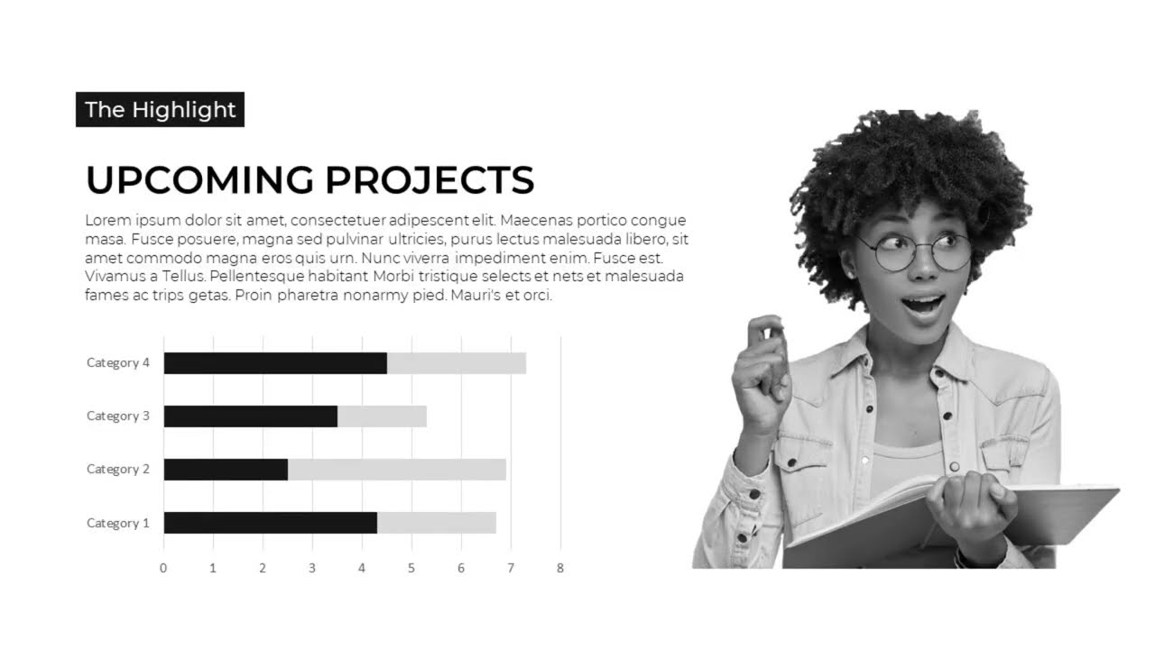 Minimalistic Black and white upcoming Projects Infographic PowerPoint Template