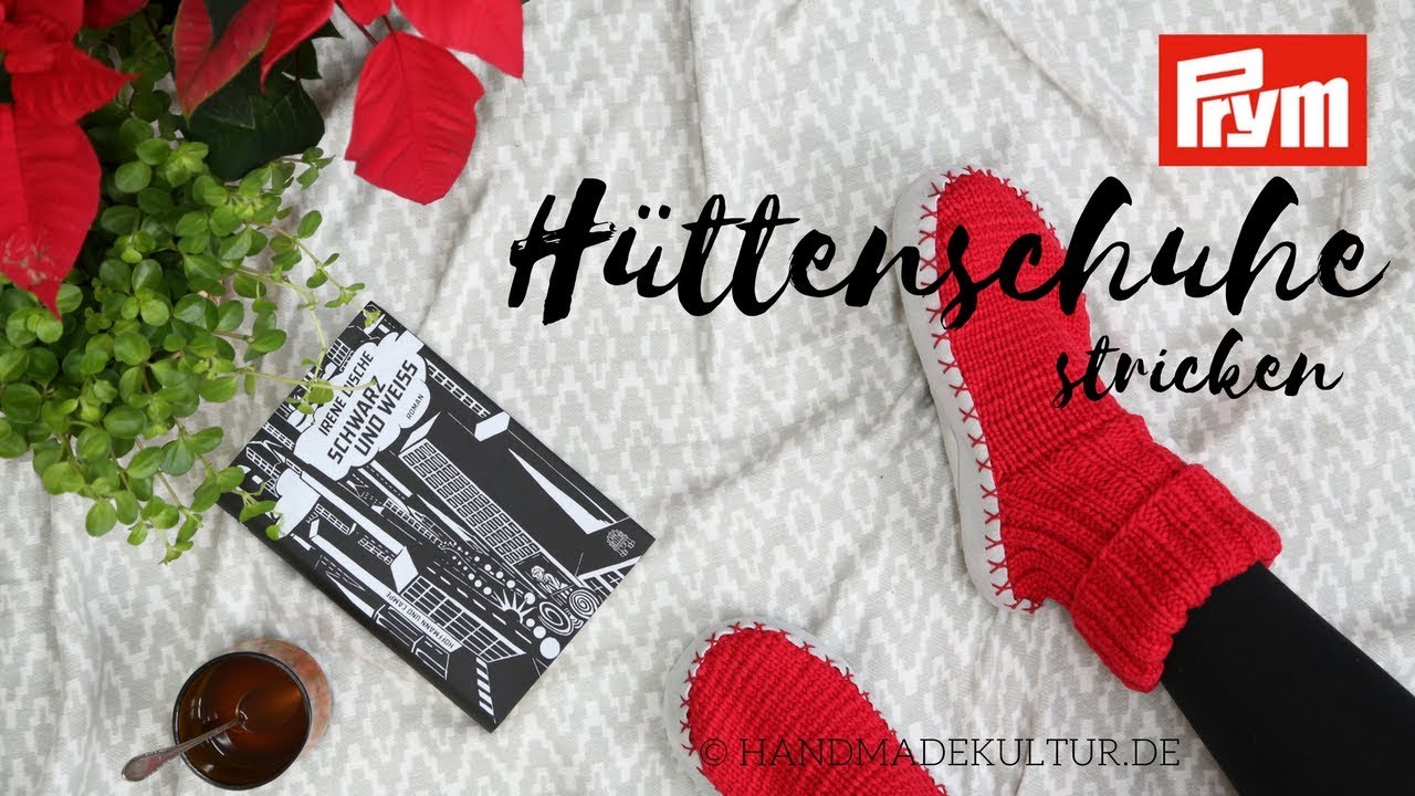 Hüttenschuhe mit Ledersohlen stricken