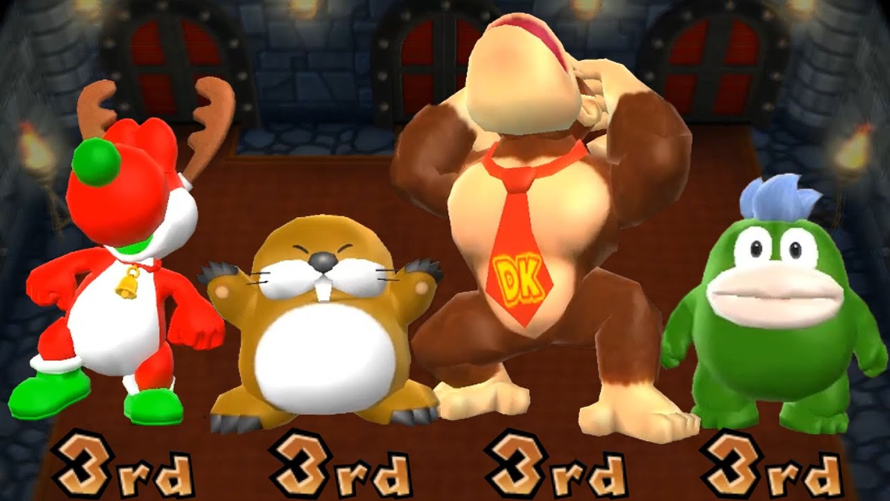 Mario Party 9 Minigame - Yoshi Vs Monty Mole Vs Donkey kong Vs Spike