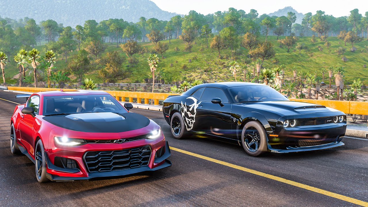 Forza Horizon 5 Drag race: Dodge Demon vs Chevy Camaro ZL1 1LE (850hp)