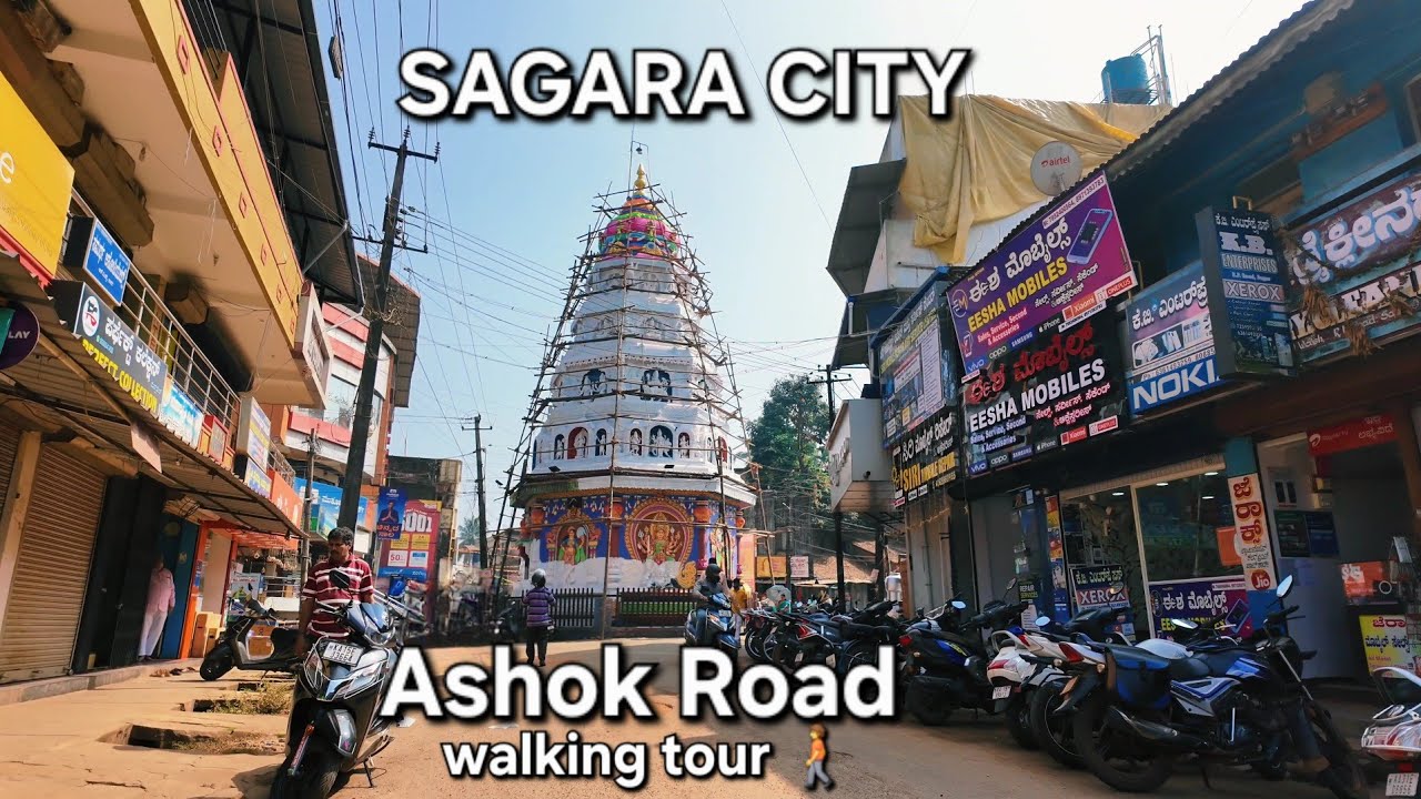 ಸಾಗರ Ashok Road, SAGARA CITY | Day Walk | Shops, Streets & People #4k