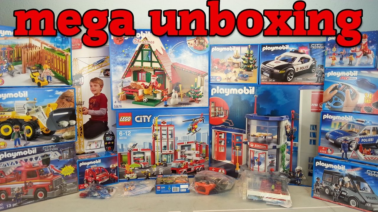 mega unboxing 3 Spielzeug auspacken Playmobil Lego Feuerwehr Polizei