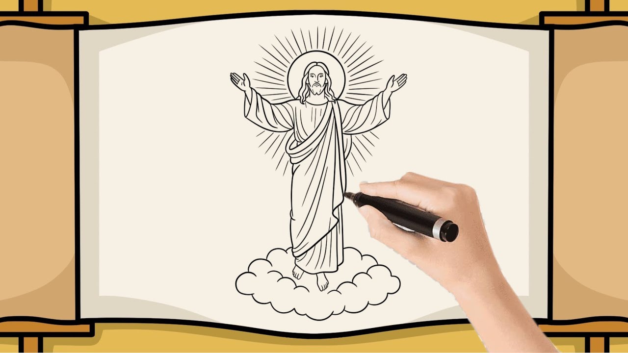 🎨 Cómo dibujar a JESUS REDENTOR Subiendo a los Cielos | Dibujo sencillo y hermoso