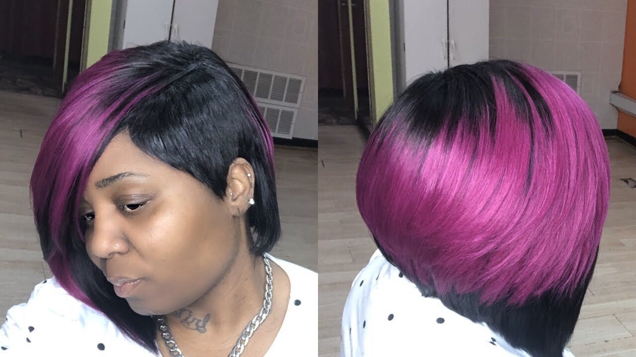 LAYERED MAGENTA TWO TONE HALF BOB | QUICKWEAVE 27 PIECES
