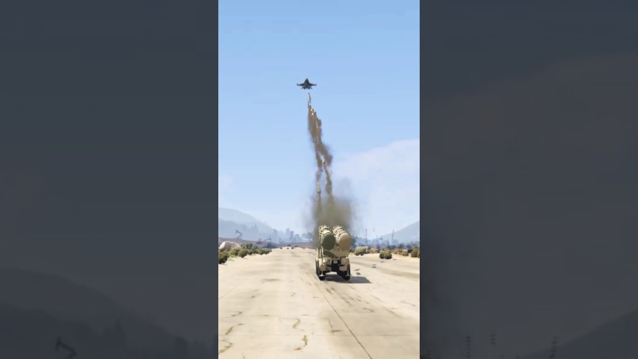 Ground Base Defense System Launch Blasttic Missiles At F-16 C Fighter Jet Gtav