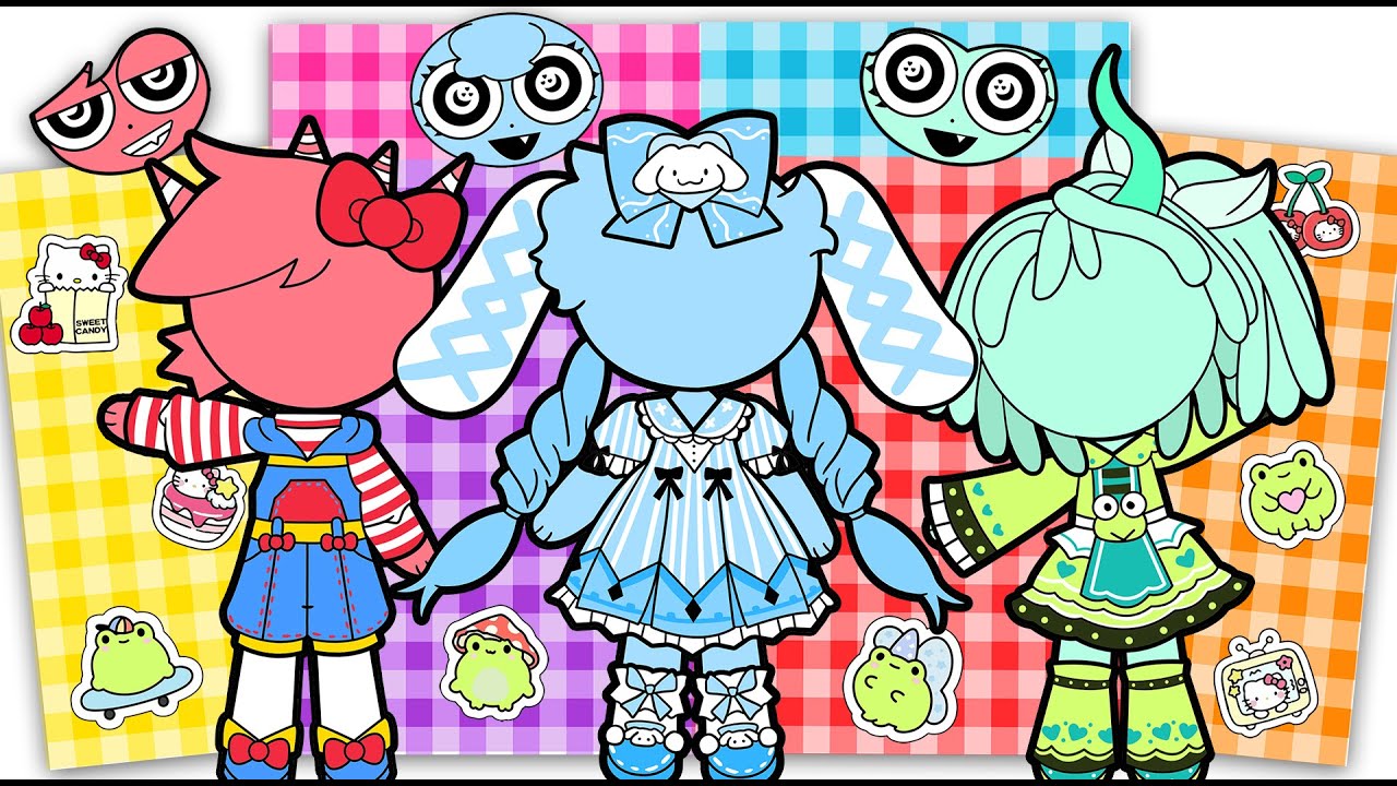 [Paper DIY] Cute Gingham Friends Dress-Up – Decorate with Kawaii Stickers & Outfits! | Sticker DIY