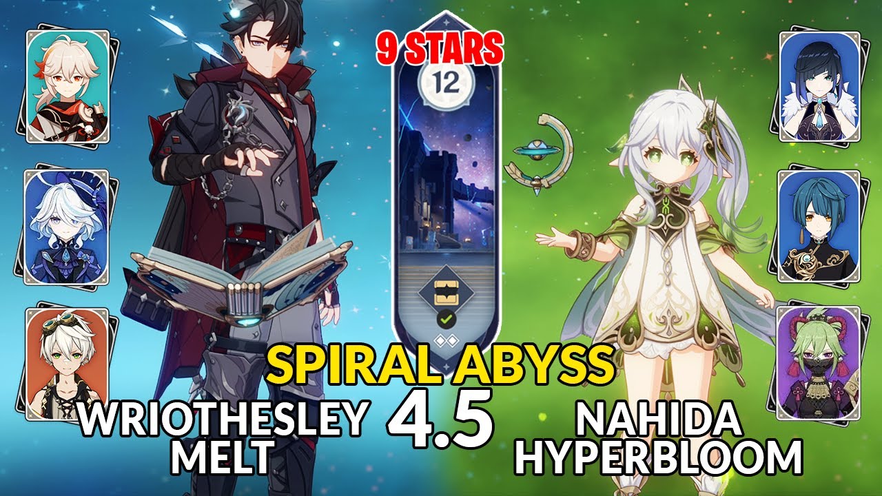 New 4.4 Spiral Abyss│Wriothesley Melt & Nahida Hyperbloom | Floor 12 - 9 Stars | Genshin Impact