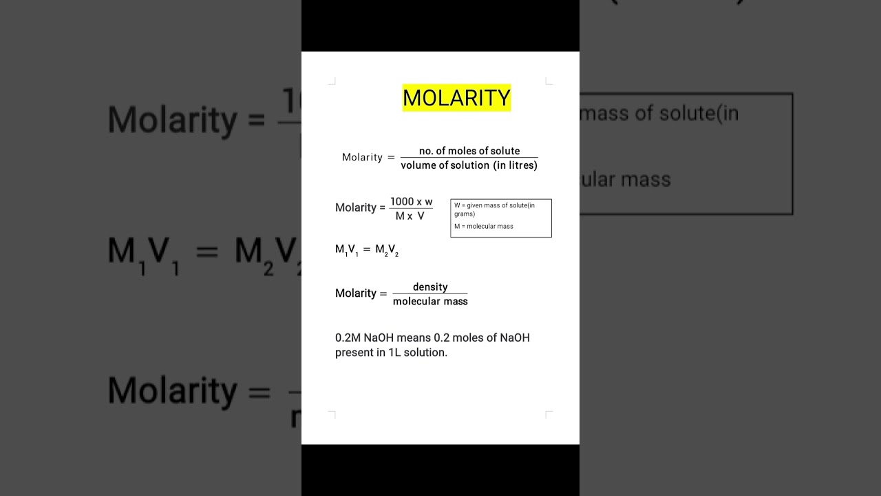 MOLARITY FORMULAS CLASS11 #molarity #Learnoscience