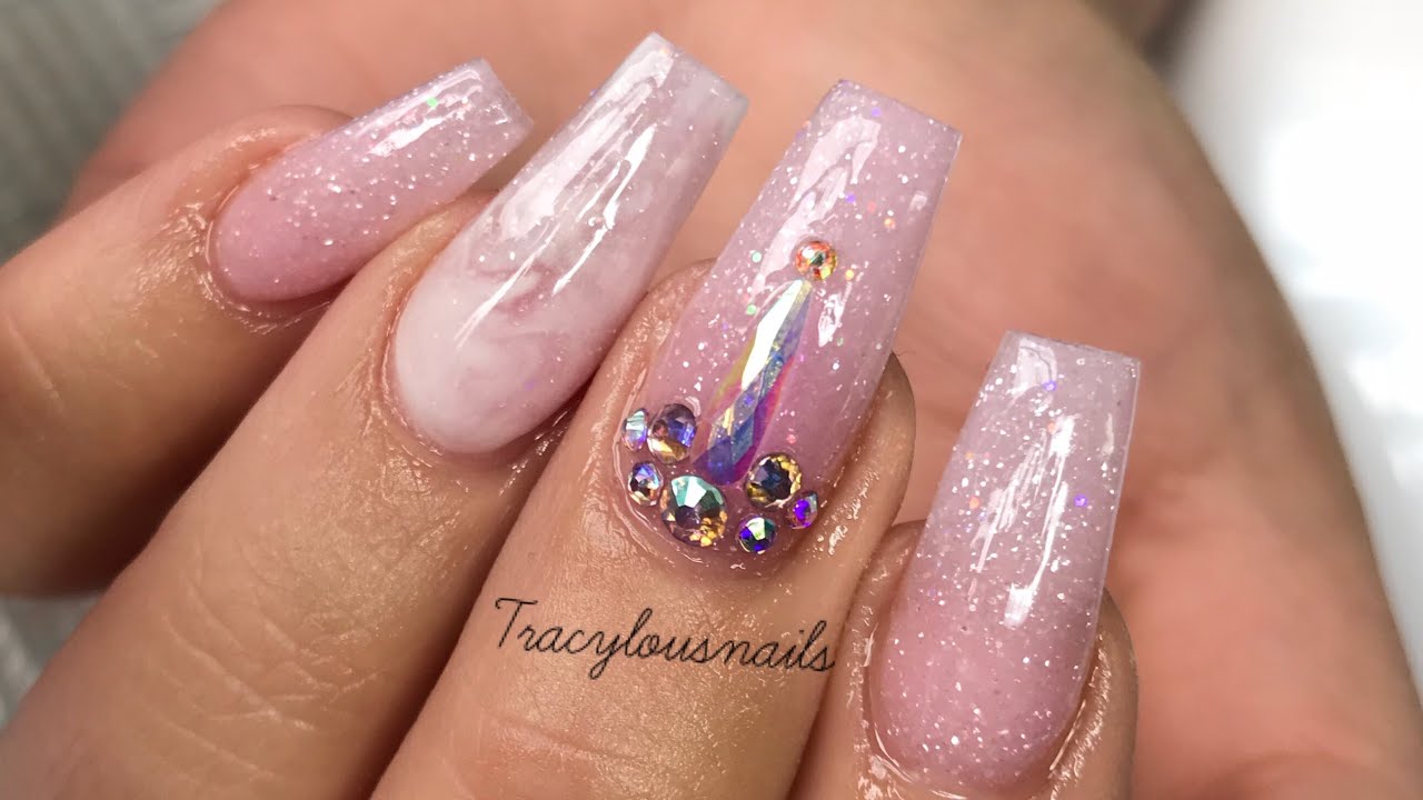 BABY PINK | MARBLE NAILS | GLITTER | FULL SET