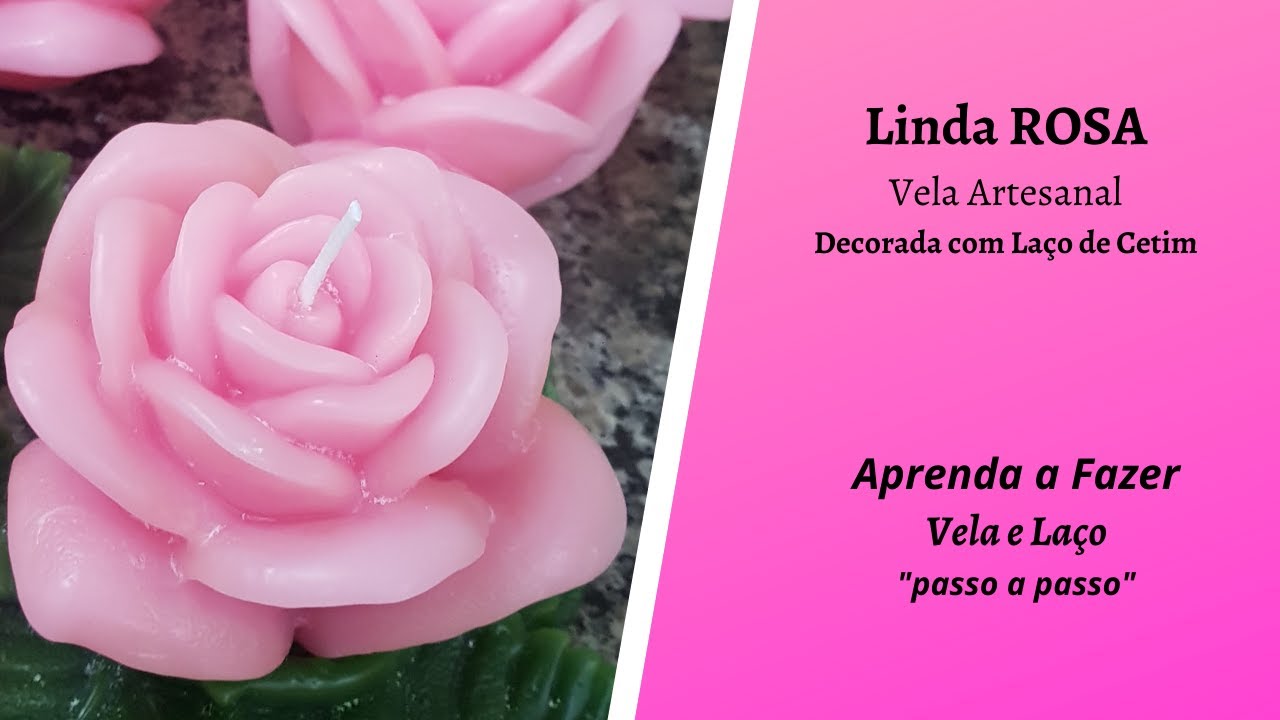 Linda Rosa | Vela Artesanal | com La&ccedil;o de cetim para Presente | Aula Pr&aacute;tica, com passo a passo.