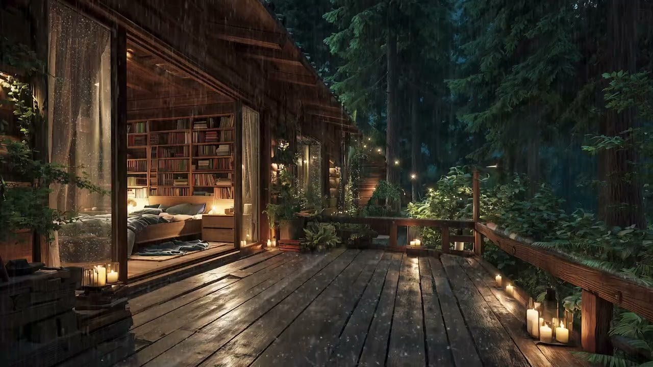 Rainy Night at a Wooden Cabin | Soothing Sounds for Insomnia