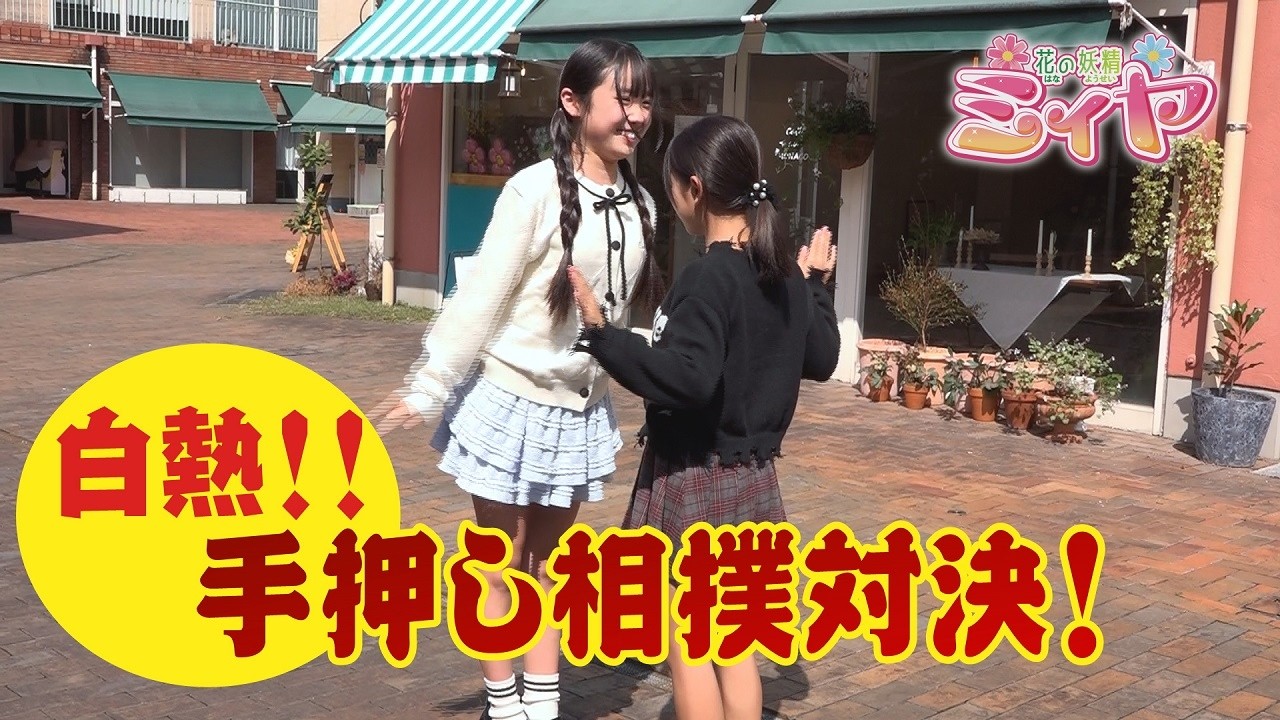 白熱の手押し相撲対決！ 花の妖精たちは満腹解消のために小運動中♪ 負けず嫌いのふたりは遊びから本気の対決に！？