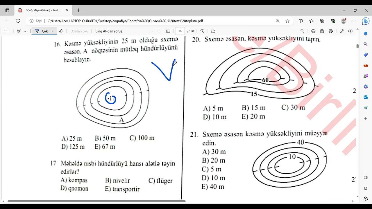Coğrafiya(Güvən) testlərinin izahı.Üfüqün cəhətləri,azimut və horizontallar.Əlaqə üçün +994507362660
