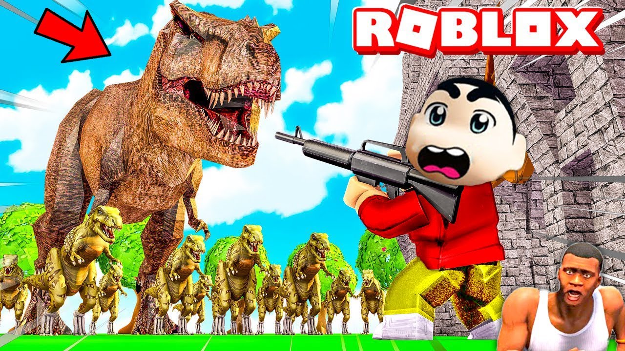 SHINCHAN and I Built the BIGGEST DINOSAUR ARMY in ROBLOX with CHOP