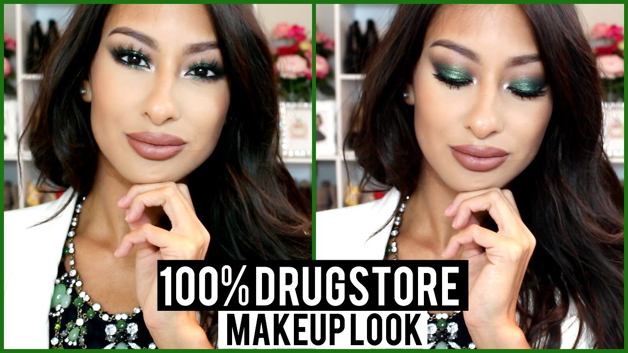100% Glam Drugstore Holiday Makeup- Green Smoky