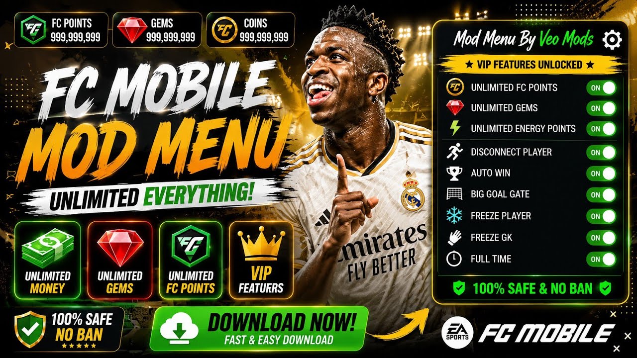 FC Mobile Mod Menu V27.0.04 🔥 Unlimited Money, Fc Points & Gems | FC Mobile Mod APK 2026