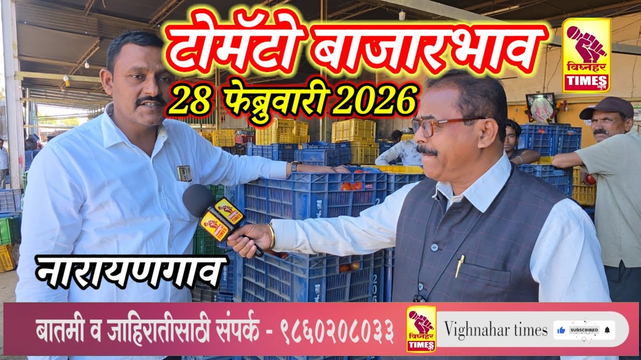 नारायणगाव टोमॅटो मार्केट l दि.28 फेब्रुवारी 2026 रोजीचे  बाजारभाव?कोणत्या व्हरायटीला बाजारभाव वाढले?