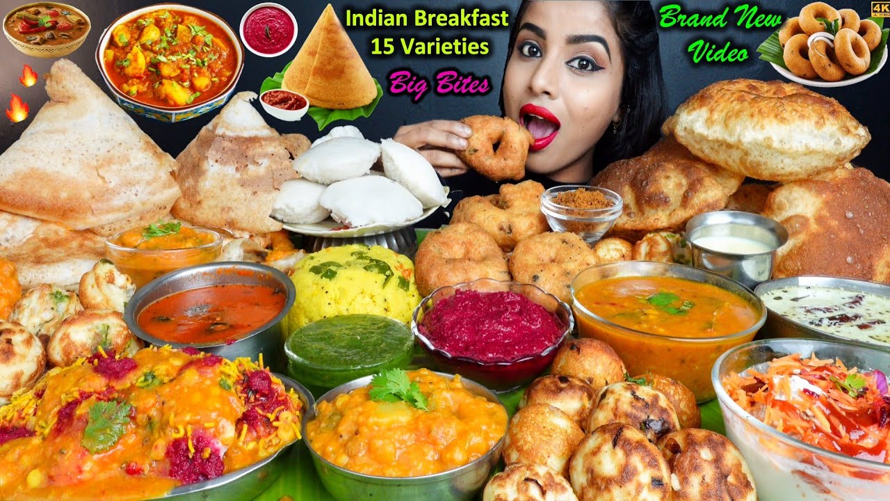 Eating Crispy Masala Dosa,Sambar,Poori,Dahi Idli Vada,Chutney South Indian Food ASMR Eating Video