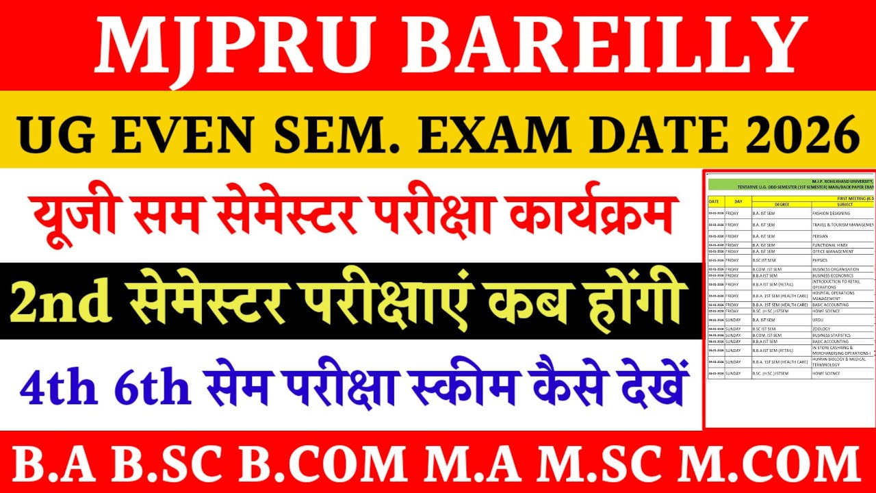 Mjpru even sem exam scheme 2026 | mjpru exam date 2026 | semester exam schedule mjpru 2026