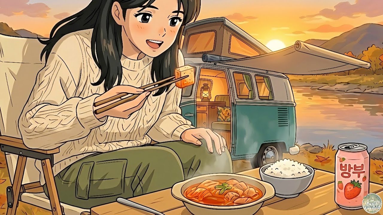 Cozy Autumn Van Camping 🍁 | Kimchi Stew 🍲 | Ghibli-Style Animation