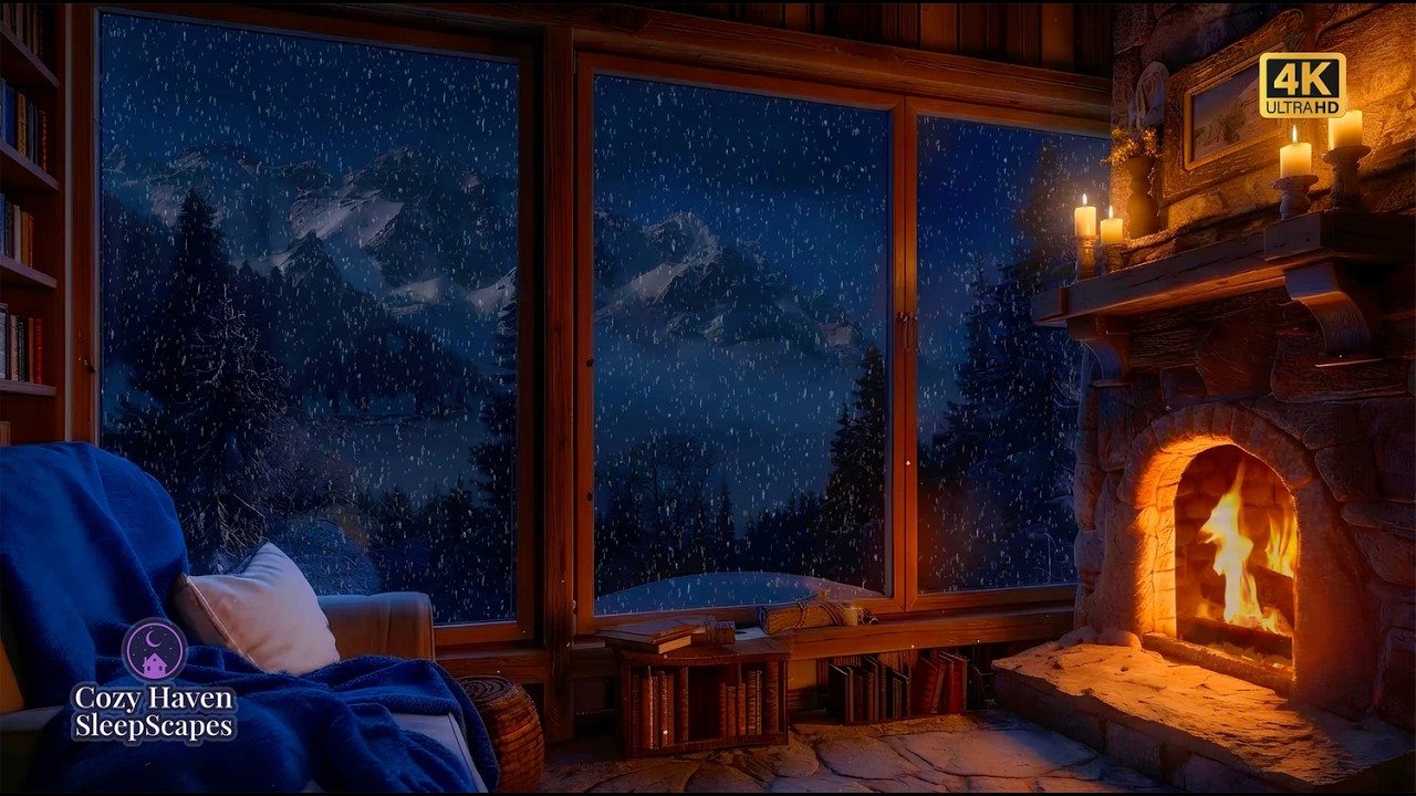 Cozy Snowy Mountain Cabin at Night ❄️🔥 Fireplace Sounds for Deep Sleep